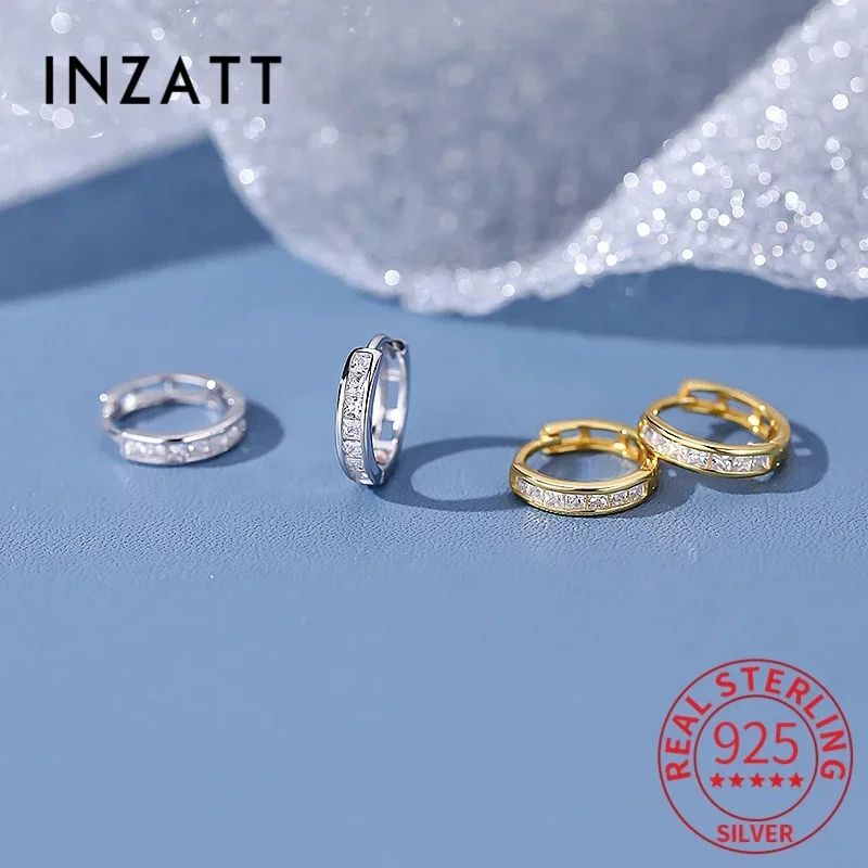 

INZATT Trendy Real 999 Sterling Silver Zircon Round Hoop Earrings For Women Classic Fine Jewelry Minimalist Accessories