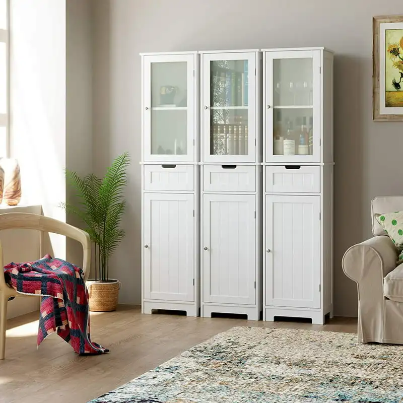 

Cabinet, White Linen Cabinet, Narrow Tall Cabinet Storage Tower with Door and Drawer