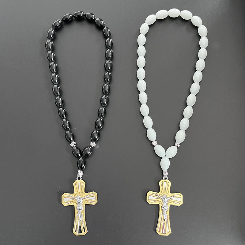 

GS10 NEW Rosary Cross Orthodox Church RearviewMirror Pendant Automotive Interior Jesus Christ Religion DIY Glass Alloy Ornaments