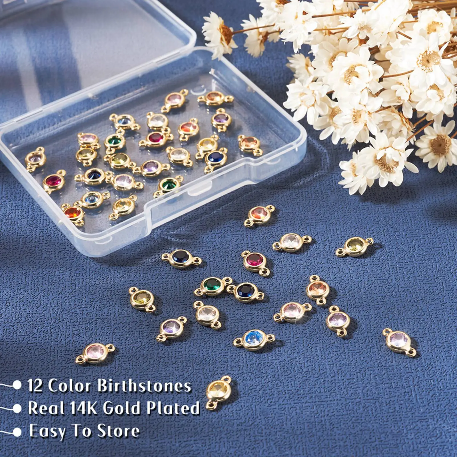 24Pcs 14K Gold Plated Cubic Zirconia Diamond Charms Connector Crystal Pendants Link for DIY Bracelet Necklace Jewelry Making