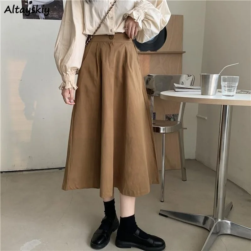 

Skirts Women Preppy Look Simple Autumn Baggy Hot Design Folds Solid Basic All-match Korean Style Retro Tender Prevalent Femme