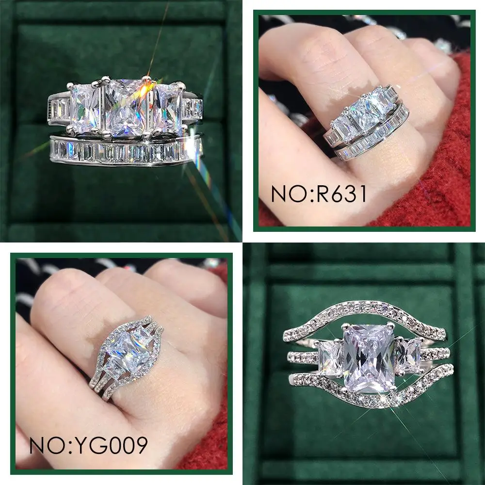 Luxury Zircon Ring Sets for Women Trend Silver Color Heart Proposal Promise Stacking Rings Love Gift Crystal Jewelry
