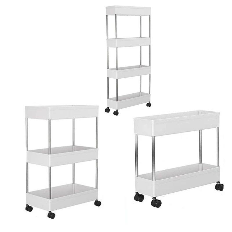 

Utility Rolling Office Organizer Bathroom With 2/3/4 Storage Roller Wheels Cart Room Kitchen Shelves Tier For Living Shelf