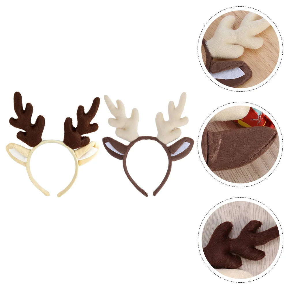 

2 Pcs Antler Headband Decorative Hair Ties Xmas Accessories Christmas Party Headdress Hoops Fabric Deer Horn Elements Hairbands