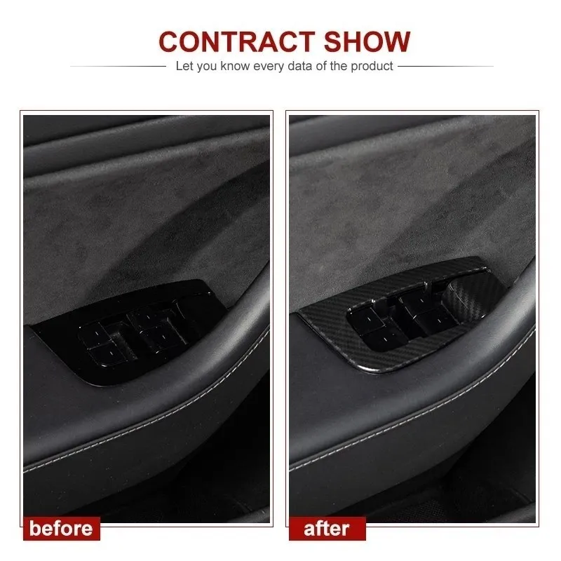 

New Window Switch Button Protection Trim For Tesla Model 3 2022 Door Lock Decoration ABS Interior Accessories Model3 Three Parts
