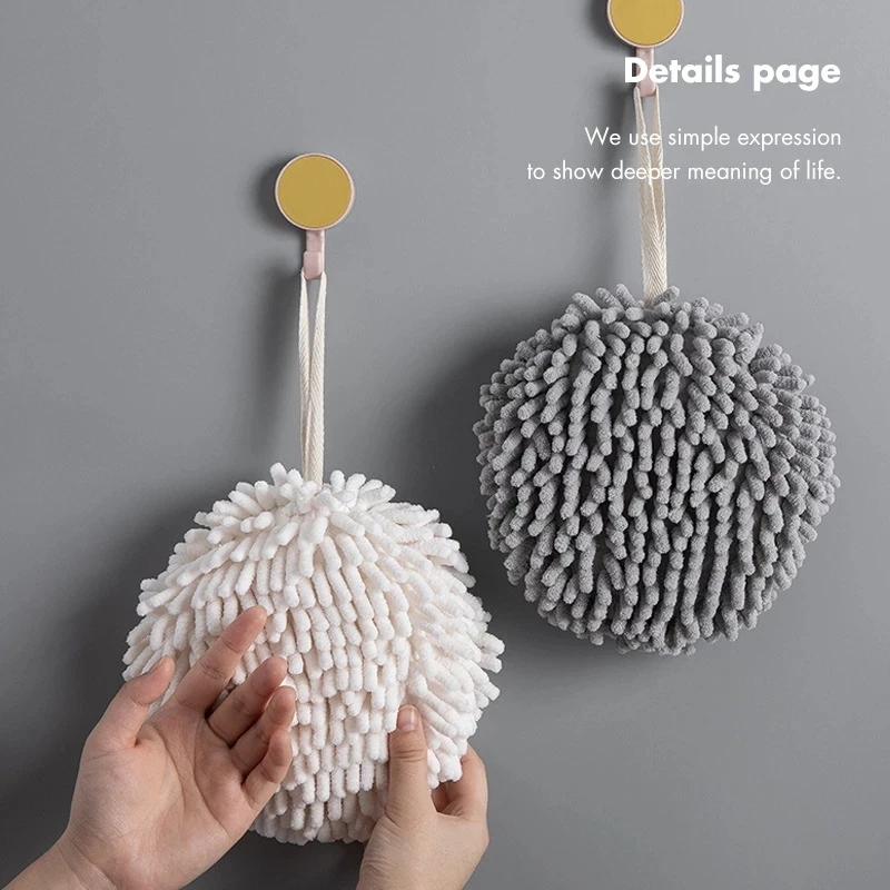 

3-Color Thick Super Absorbent Hand Towel Ball Wall Hanging Soft Wipe Cloth Quick-Drying Hands Wipe Towels Bathroom Accessories