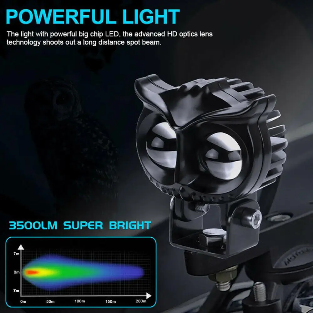 

2pcs Led Work Light Motorcycle External Bi-color Highlight Spotlight Owl-shaped Lens Headlight Modified Fog Lamp