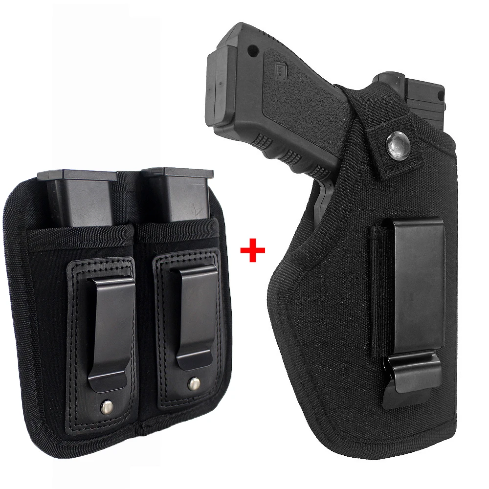 

Поясной ремень для скрытого ношения, правый/левый пистолет IWB OWB, кобура для пистолета с металлическим зажимом и тактическая мягкая двойная сумка для магазина, Магнитная сумка