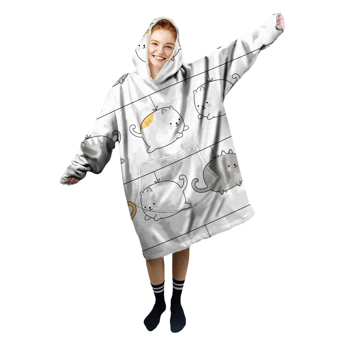

Cute Beauty Blanket With Hat Hooded Blanket Weighted Sofa Outdoor Sweater Microfiber And Cotton Plush Pullover Pajamas Home Wear