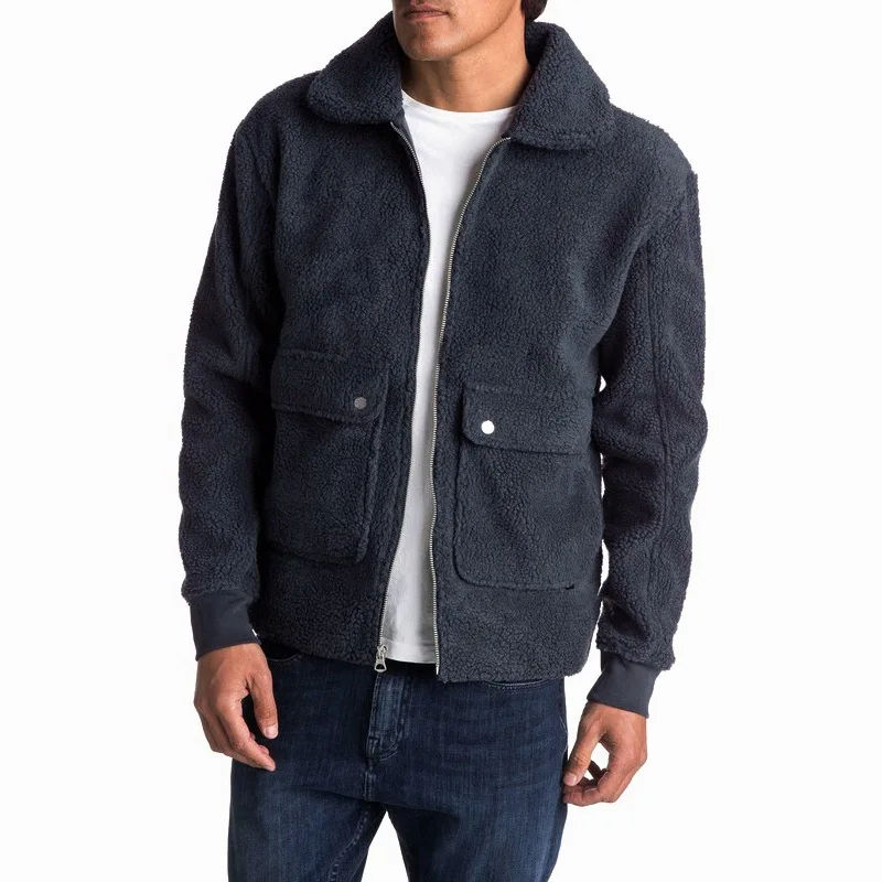 

2022 Spring And Autumn New Men's Solid Color Zipper Lapel Jacket Long Sleeve Thickened Jacket With Side Pockets Male Clothing