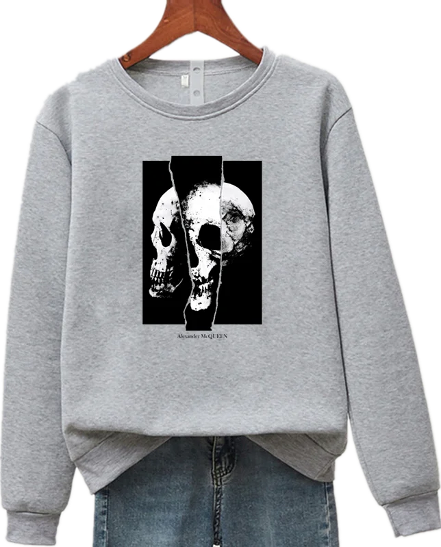 

McQueen Unisex Skull Letter Printed Long Sleeve Crew Neck Pullover All-match Men's And Women's Sweatshirts S-4XL
