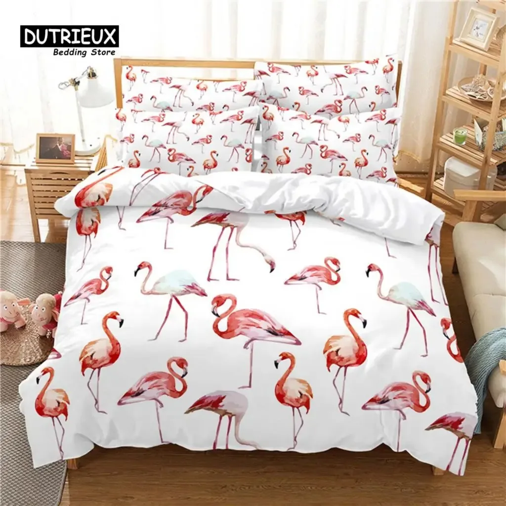 Flamingo Bedding Set 3Pcs Duvet Cover Soft Comfortable Breathable For Bedroom Guest Room Decor
