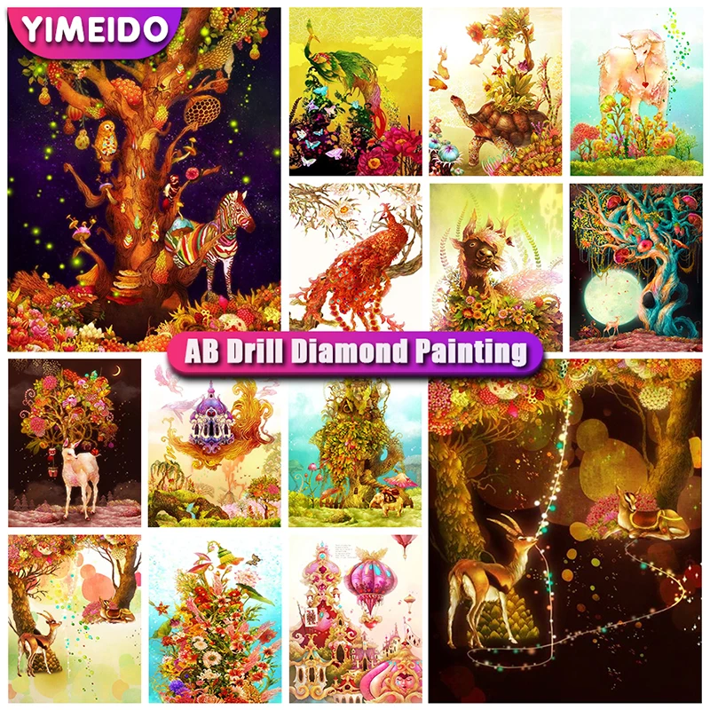 

YIMEID New Arrivals 5D AB Diamond Painting Cartoon Tree Colorful Full Drill Mosaic Diamond Embroidery Cross Stitch Animal Kit