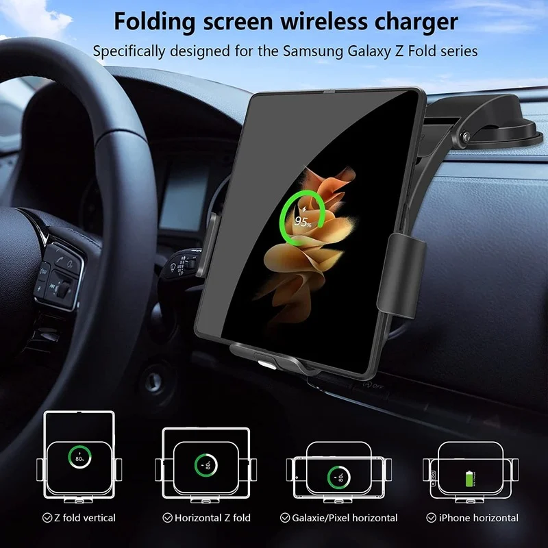 

Быстрое беспроводное автомобильное зарядное устройство LAMJAD с двойными катушками, 15 Вт, умное Беспроводное зарядное устройство Qi, автомобильное крепление, совместимое с Samsung Galaxy z Fold 3/2