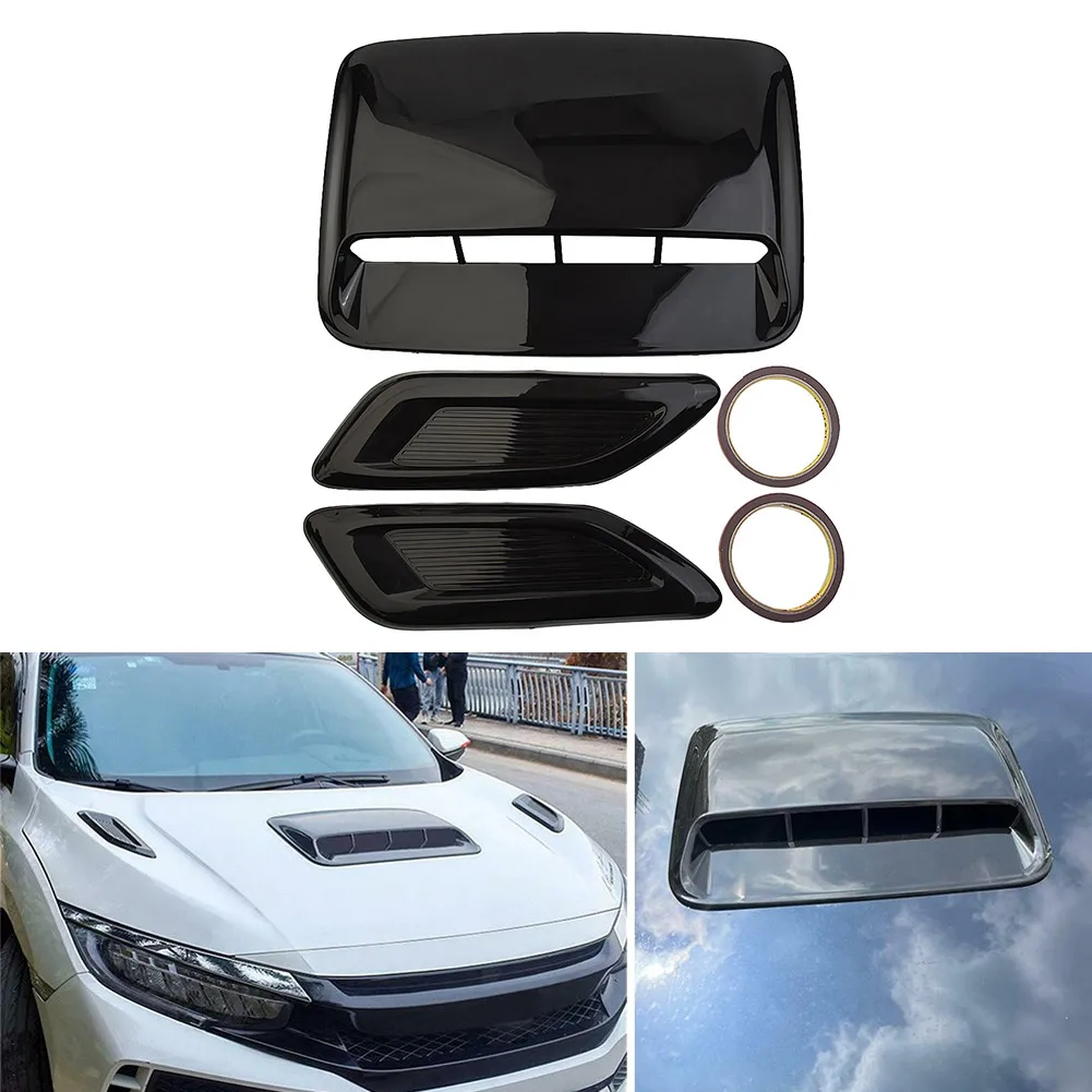 

3pcs Car Decorative Air Flow Intake Hood Scoop Vent Bonnet Cover Glossy Black Universal Car Air Flow Vent Engine Hood Covers