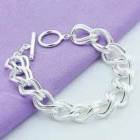linjing 925 sterling silver matte smooth ring chain bracelet for women man fashion wedding engagement party jewelry