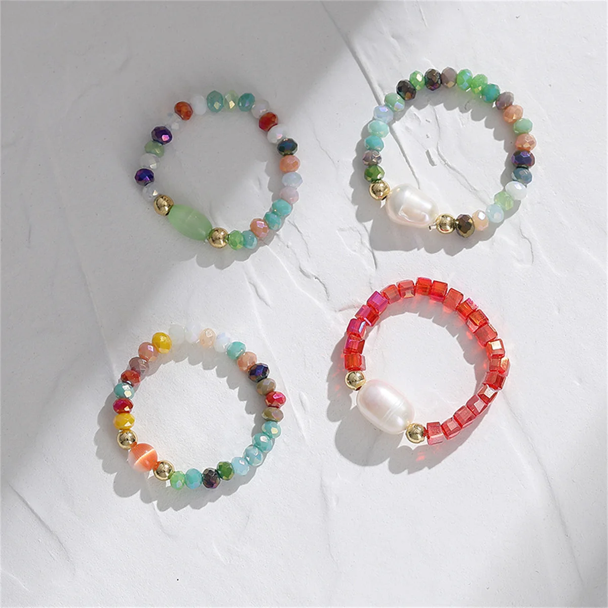 

Summer Bohemia Crystal Beaded Rings For Women Colorful Pearl Opal Beads Finger Ring Minimalist Stacked Korean Fashion Jewelry