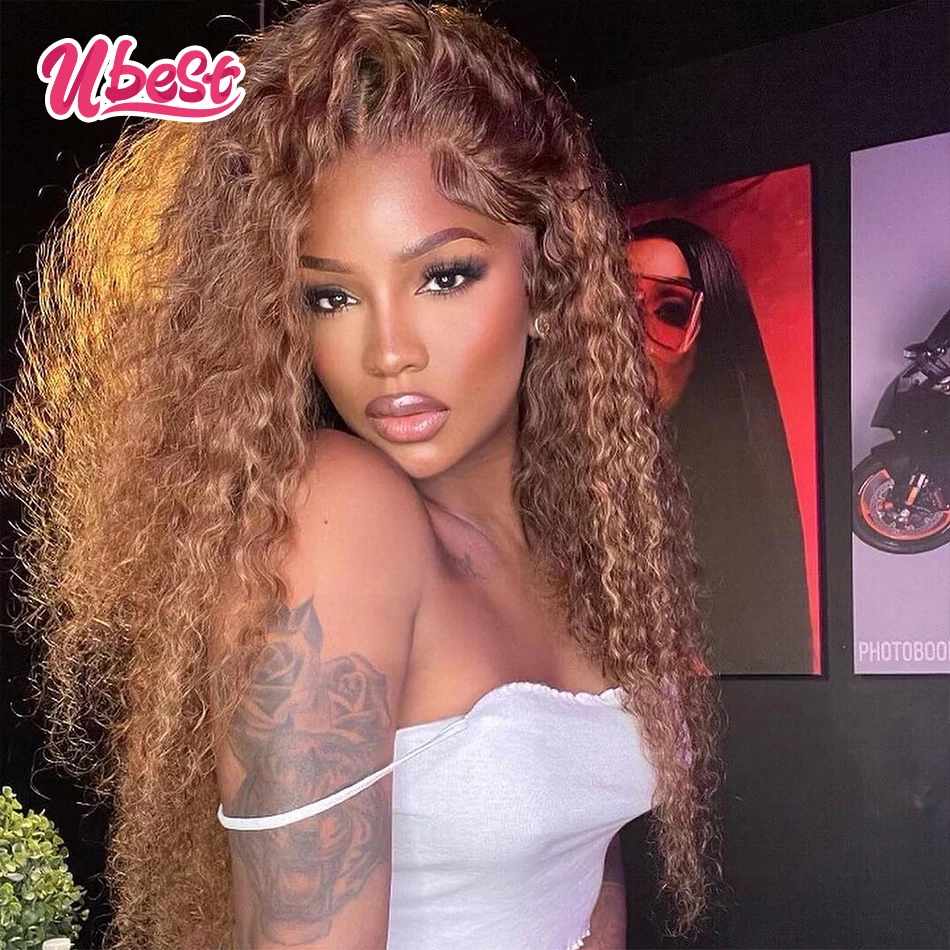 13x6 Honey Blonde Kinky Curly Lace Front Wigs Pre-Plucked 180% Density 13x4 Lace Frontal Wigs Highlight Wig Human Hair Wigs