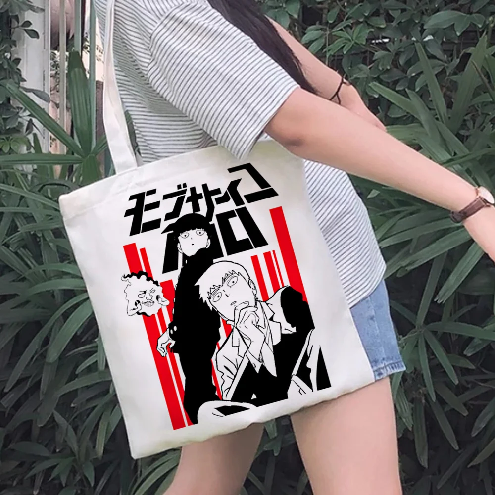 

Cartoon Mob Psycho Shopping Bag Bolsa Grocery Cotton Shopper Eco Jute Bag Bag Clothwoven Bolsas Reutilizables Sac Toile