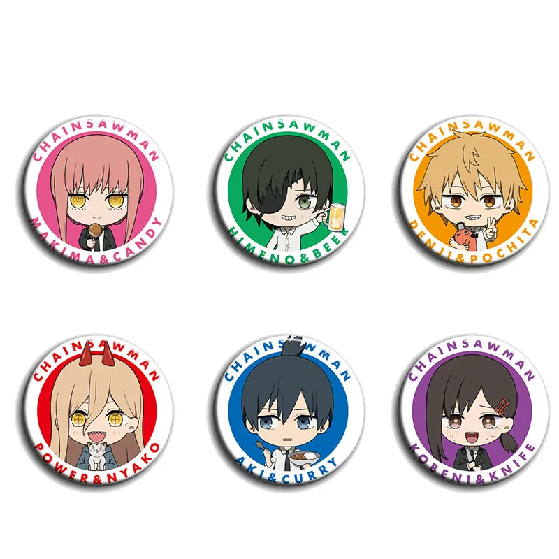 

6pcs/1lot Anime Chainsaw Man Denji Hayakawa Aki Power Figure 3540 Badges Round Brooch Pin Gifts Kids Toy