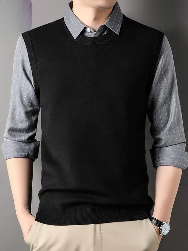 Romon 2024 Spring and Autumn Fake Two Pieces Sweater Men's Shirt Collar High-End Casual Knit Base Top New