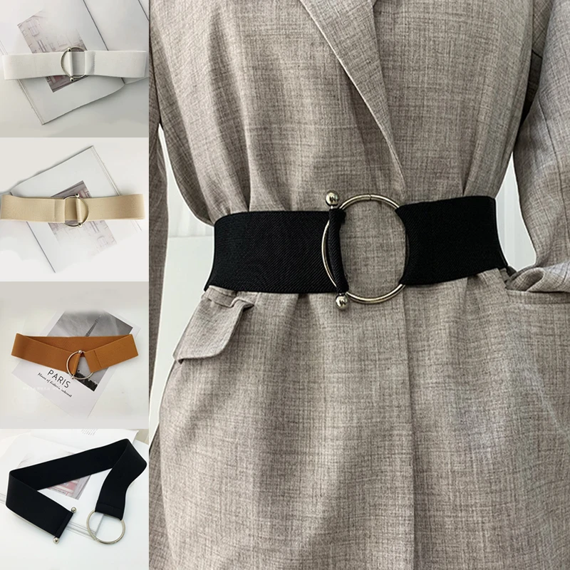 1Pcs Simple Belts for Women Round Buckle Decoration Waist Elastic Female Belt Coat Sweater Dress Decoration Ladies