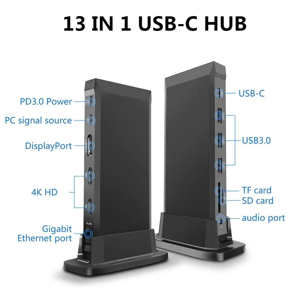 

13 в 1 USB3.0 Typc-C концентратор PD 100 Вт RJ45 4K DisplayPort DP HDMI-совместимый адаптер TF-ридер фоторазветвитель Вертикальная док-станция