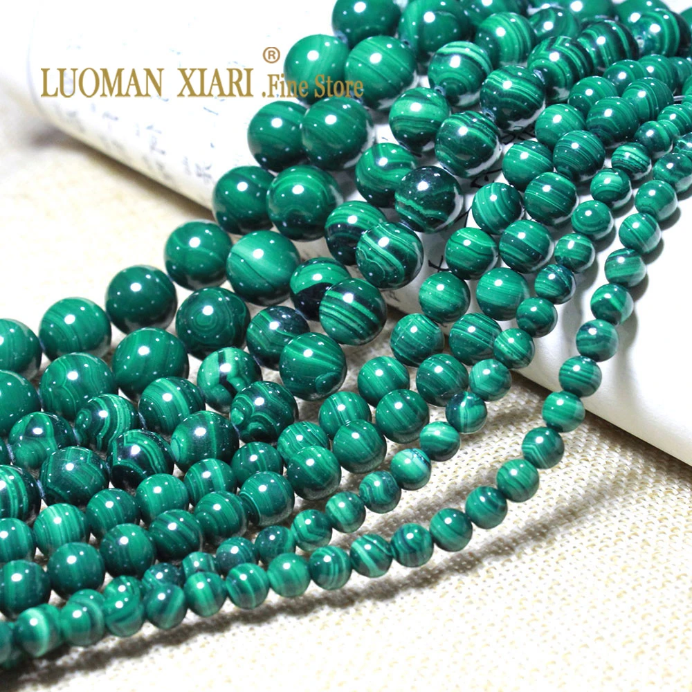 Круглые бусины-разделители АА из натурального зеленого малахита для