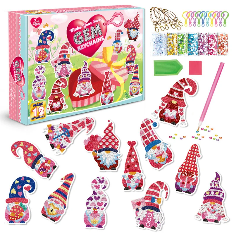 

15 Pcs Christmas Cartoon Diamond Painting Keychain Kit Rhinestone Art Keyring Decoration Kids Children Best Gift
