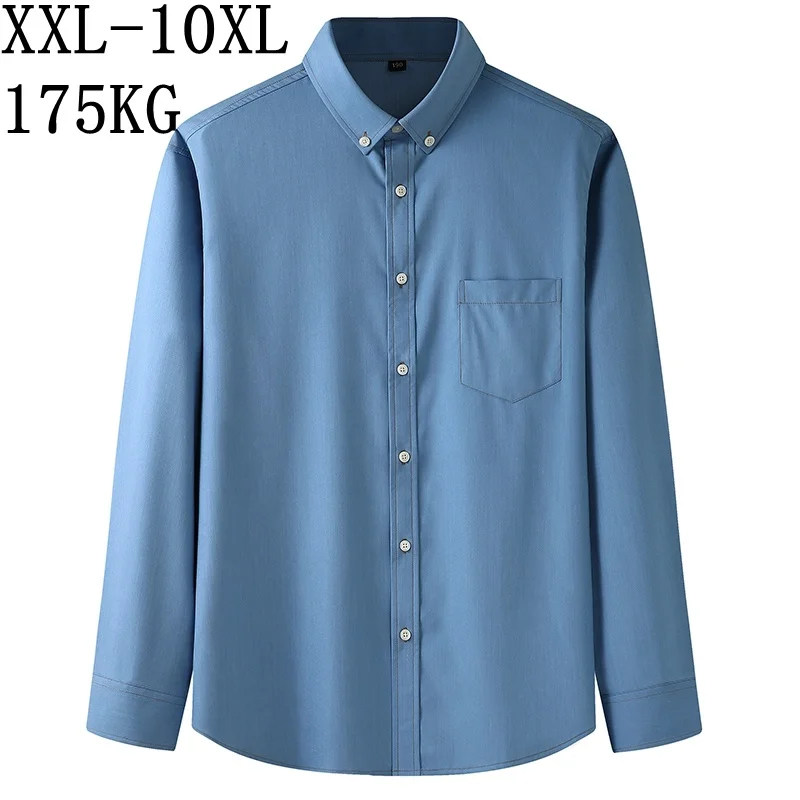 

8XL 7XL 10XL Casual Solid Color Oxford Men's Shirts Loose Long Sleeve Comfortable Shirt Men Brand Clothes Business Male Tops