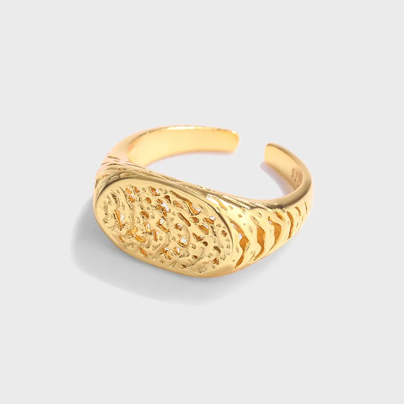 

XSL JIAMEI S925 Sterling Silver Ring Minimalist Irregular Hollowed Out texture All-Match Ring Ladies Luxury Fine Jewelry Gift