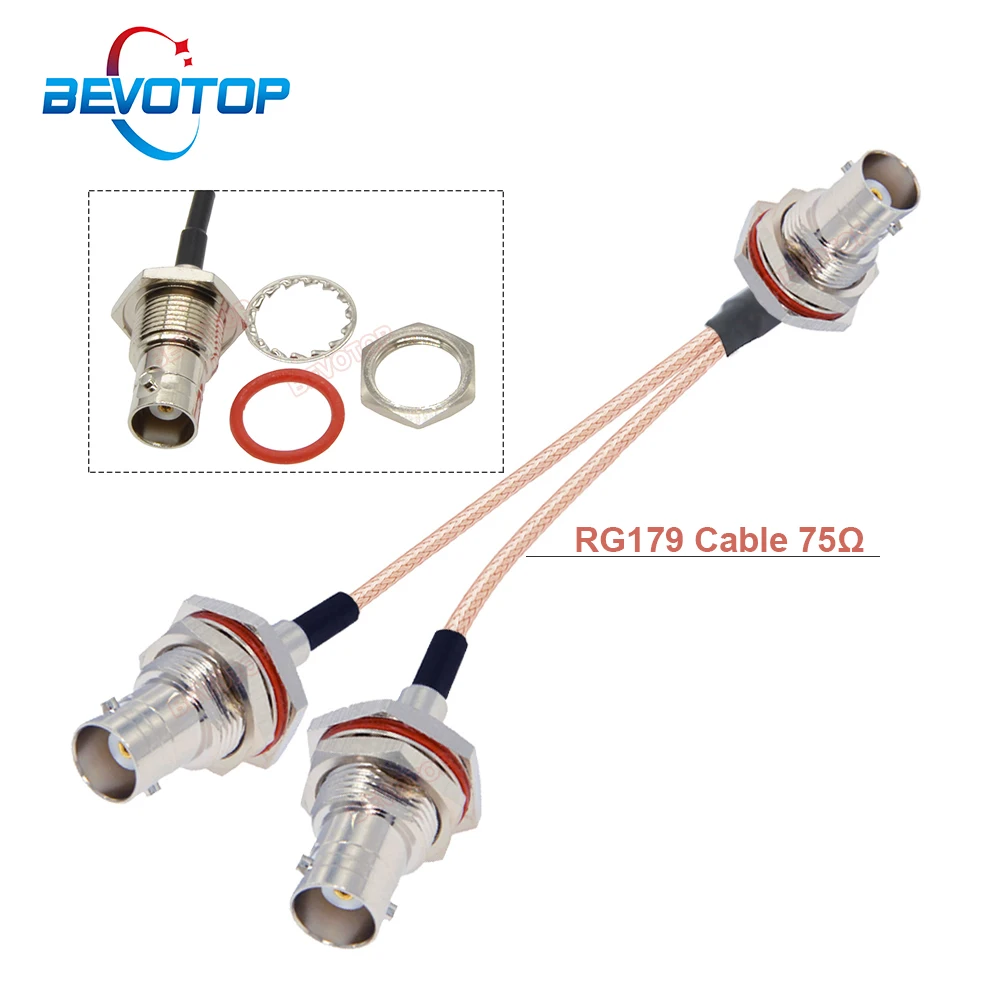 

BEVOTOP Waterproof BNC Female Bulkhead 1 to 2 V Type 3 BNC Splitter Cable 75 ohm RG179 RF Coaxial BNC Adapter Jumper Pigtail