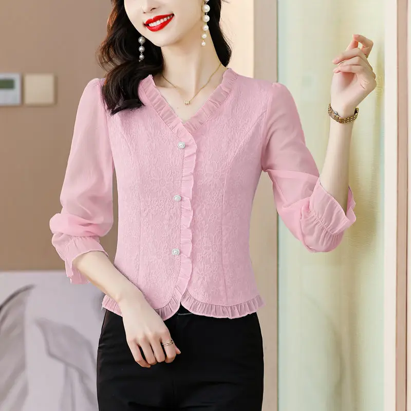 Женская Повседневная рубашка с длинным рукавом и V-образным вырезом