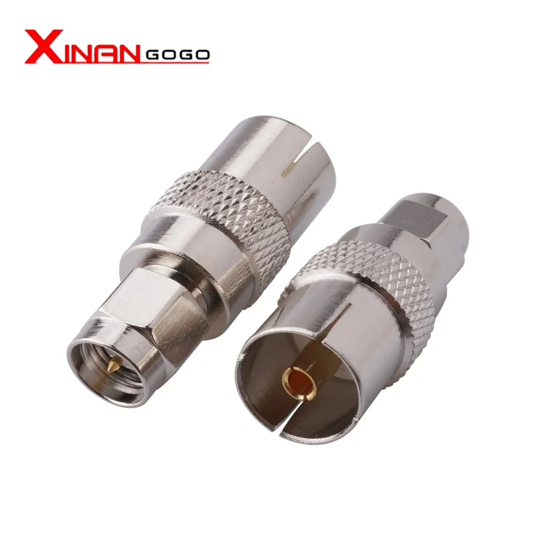 Xinangogo Coaxial Adapter SMA Male Plug to IEC TV Female Jack Straight Connector Nickel plated For TV Antenna