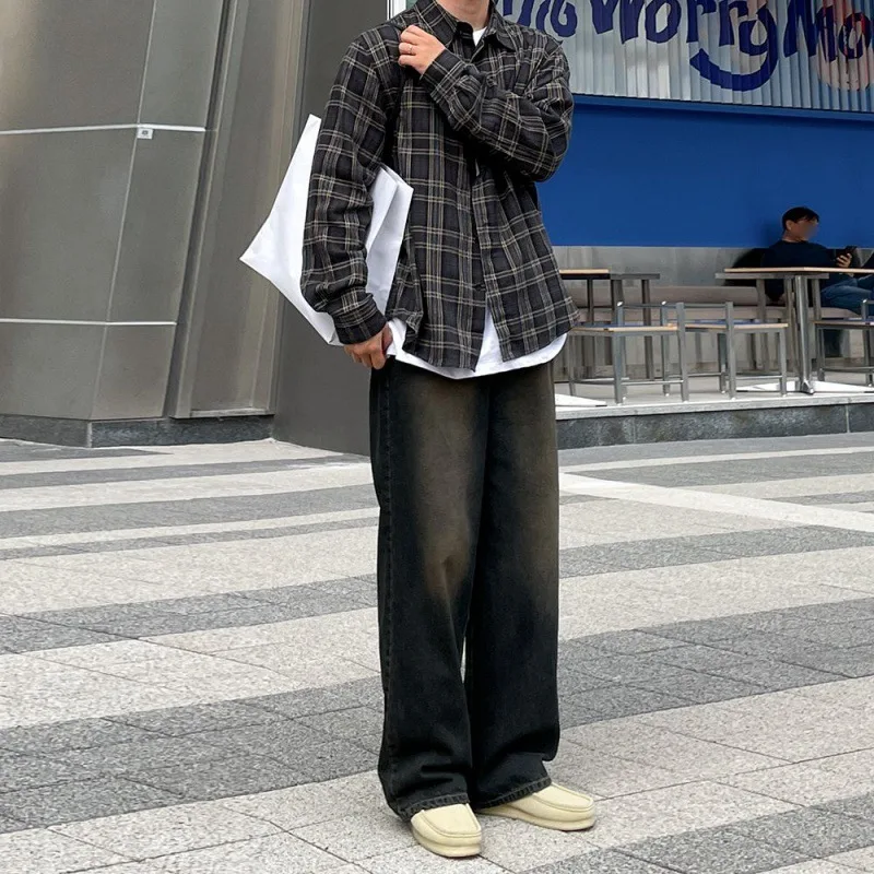 Мужские джинсы с прямыми штанинами модные и изношенные свободные мужские брюки