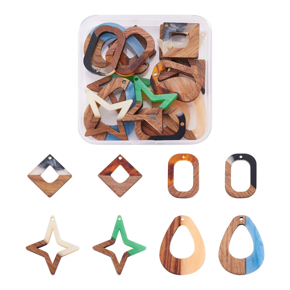 

16Pcs Natural Wood Resin Earrings Charms Oval Teardrop Pendants for Wooden Dangle Earrings Necklace Connectors Components Charms