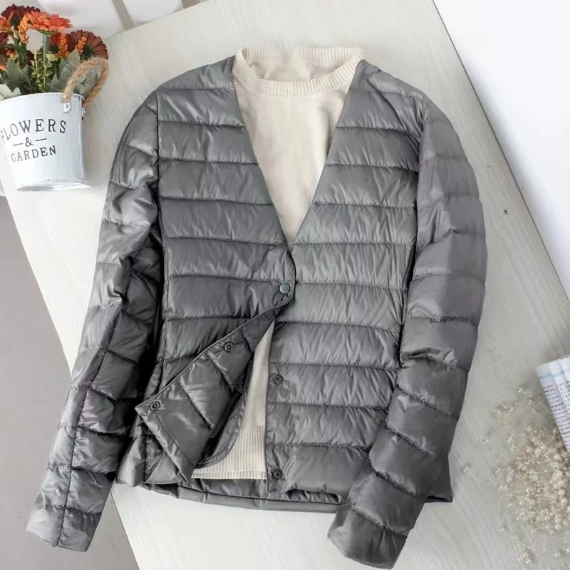 Women Liner Duck Down Jacket O-neck Variable V-neck 2023 New Female Winter Keep Warm Collarless Ultralight Quilted Puffer Coat