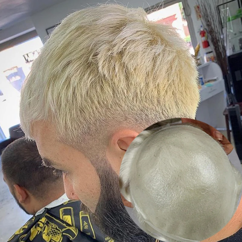 Undetectable #60RY Human Hair Prosthesis Capillary Natural Hairline Durable V Looped Full Thin Skin Base Men Toupee Invisible