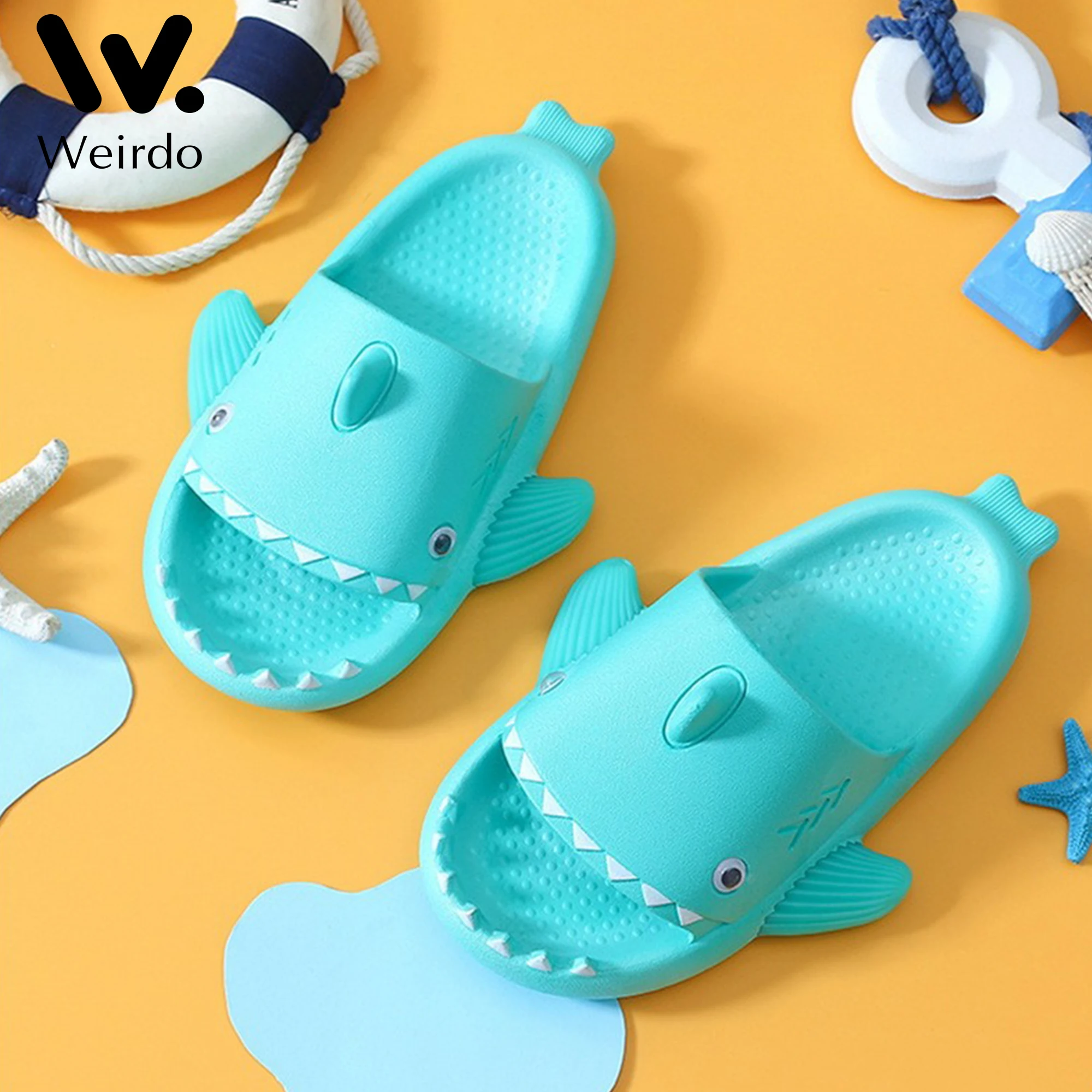 

Cartoon Shark Slippers Slides Lighted Home Indoor Bathroom Slippers Summer Beach Sandals Parents Kids Outdoor Cool Slipper