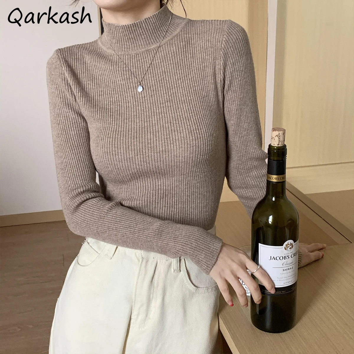

Pullovers Women Cozy Knitwear Comfortable Stretchy Female Candy Colors Solid Simple Slim Mujer Clothes Autumn Fit Inside Korean