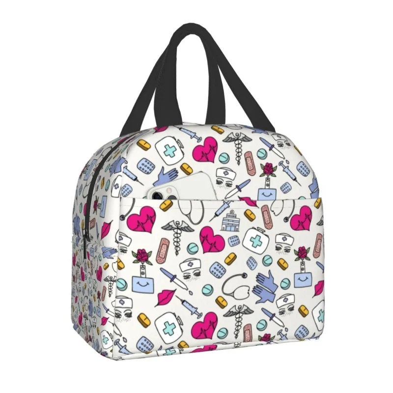 

Nursing Pattern Nurse Thermal Insulated Lunch Bags Women Health Care Resuable Lunch Container for Kids School Children Food Box