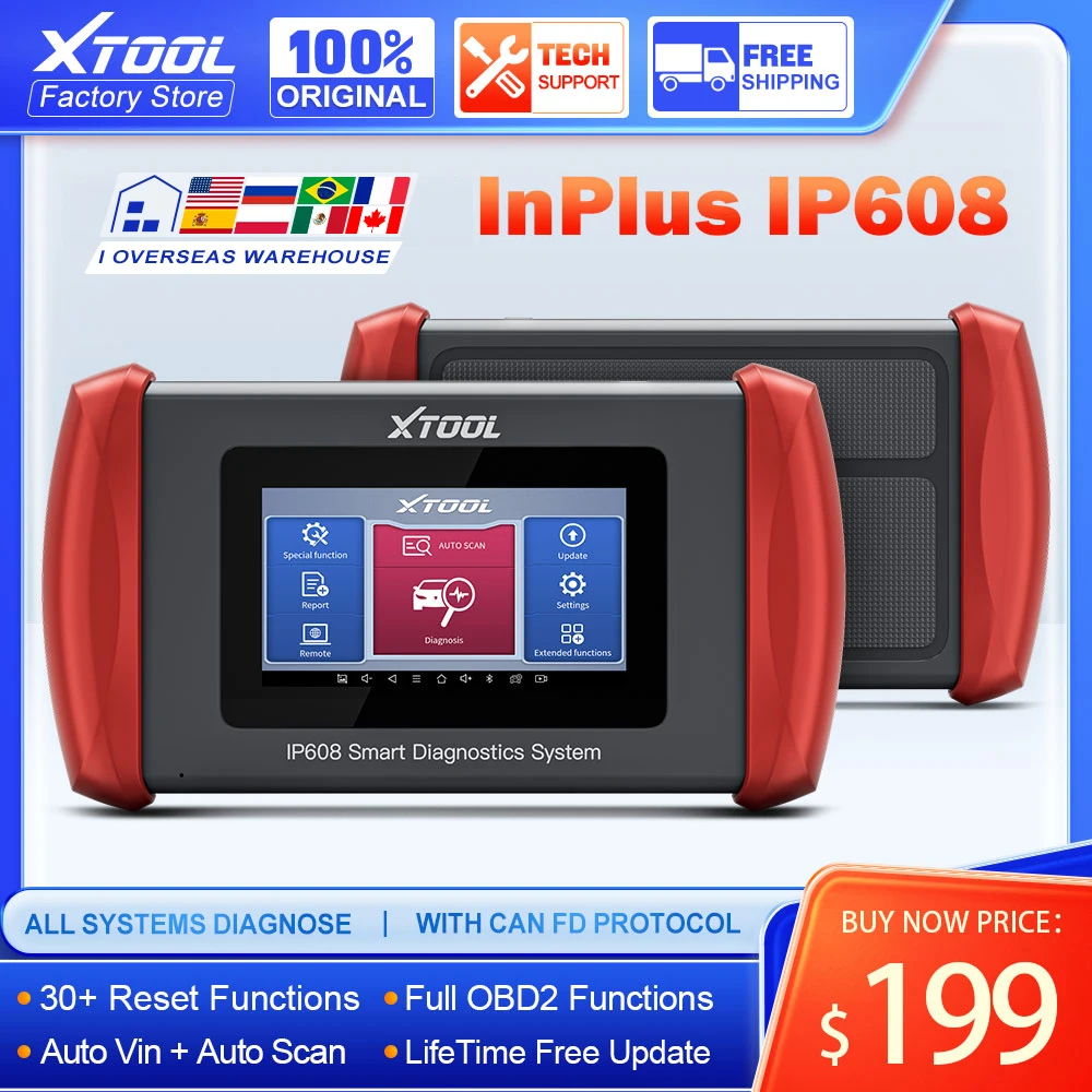 XTOOL Inplus IP608 All System Car Diagnostic Tools 30+ ABS DPF SAS TPMS Reset Services CAN FD Функция OBD2 Сканер Автоматическое сканирование Пожизненное Бесплатное обновление