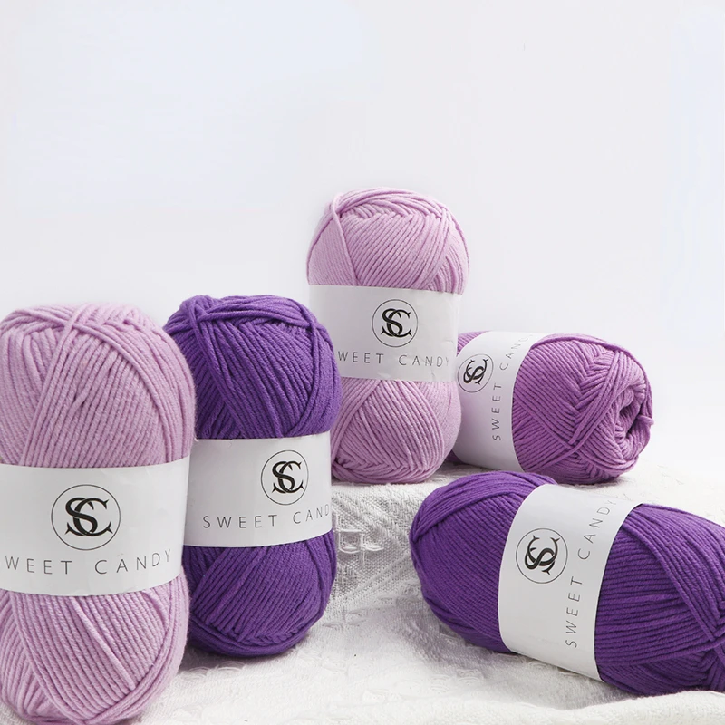 Five Strands of Milk Cotton Colored Yarn Five Strands of Purple Crochet Thread Hand Woven DIY Doll Bag Material Yarn Ball