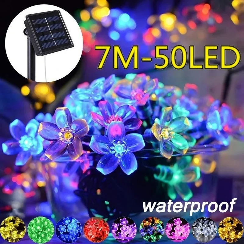 

Solar String Lights 7m 50LEDS Floral Lamp Garland Fairy Light Holiday Party Christmas Wedding Outdoor Garden Decoration