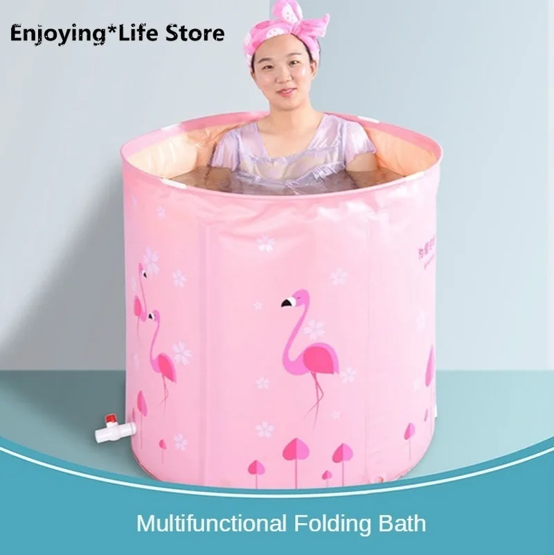 

Inflatable Folding Bathtub Sauna Bucket Children Adult Bath Bucket Home Thickening Indoor Home Spa Travel Tub 75*75cm