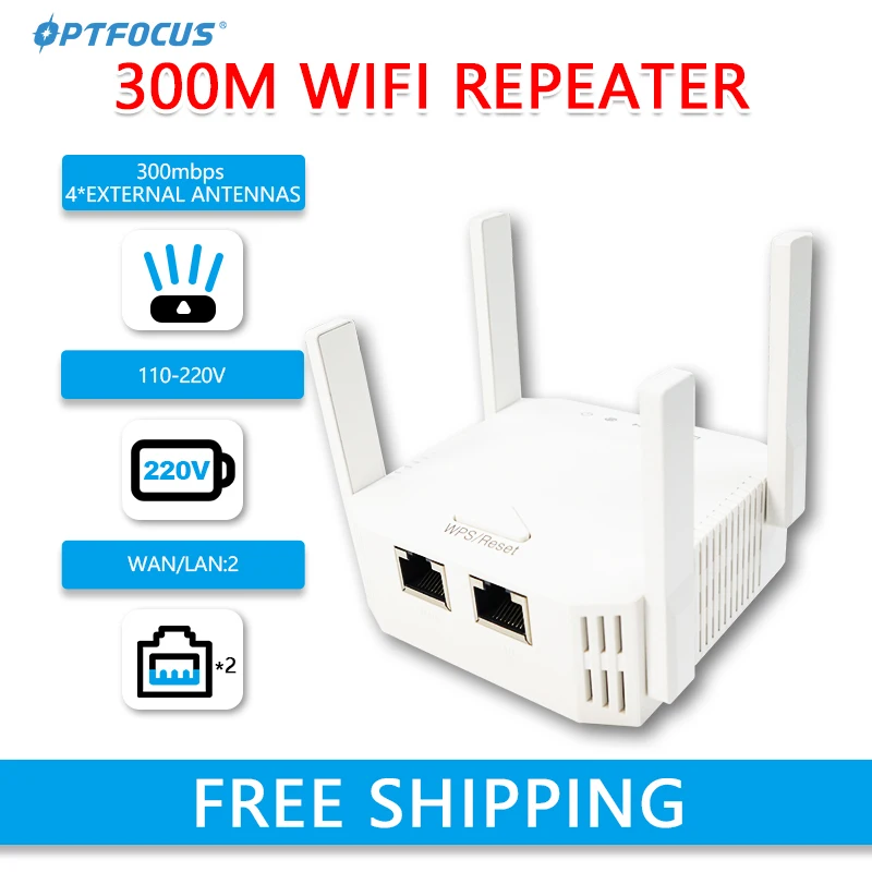 

Wi-fi-повторитель OPTFOCUS, 2,4 ГГц, 300 Мбит/с, 2 LAN-порта