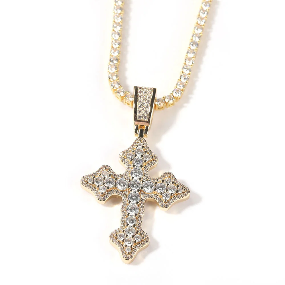 

Bling Diamond Stone Cross Pendants Necklace Platinum Plated Men Women Lover Gift Couple Religious Jewelry