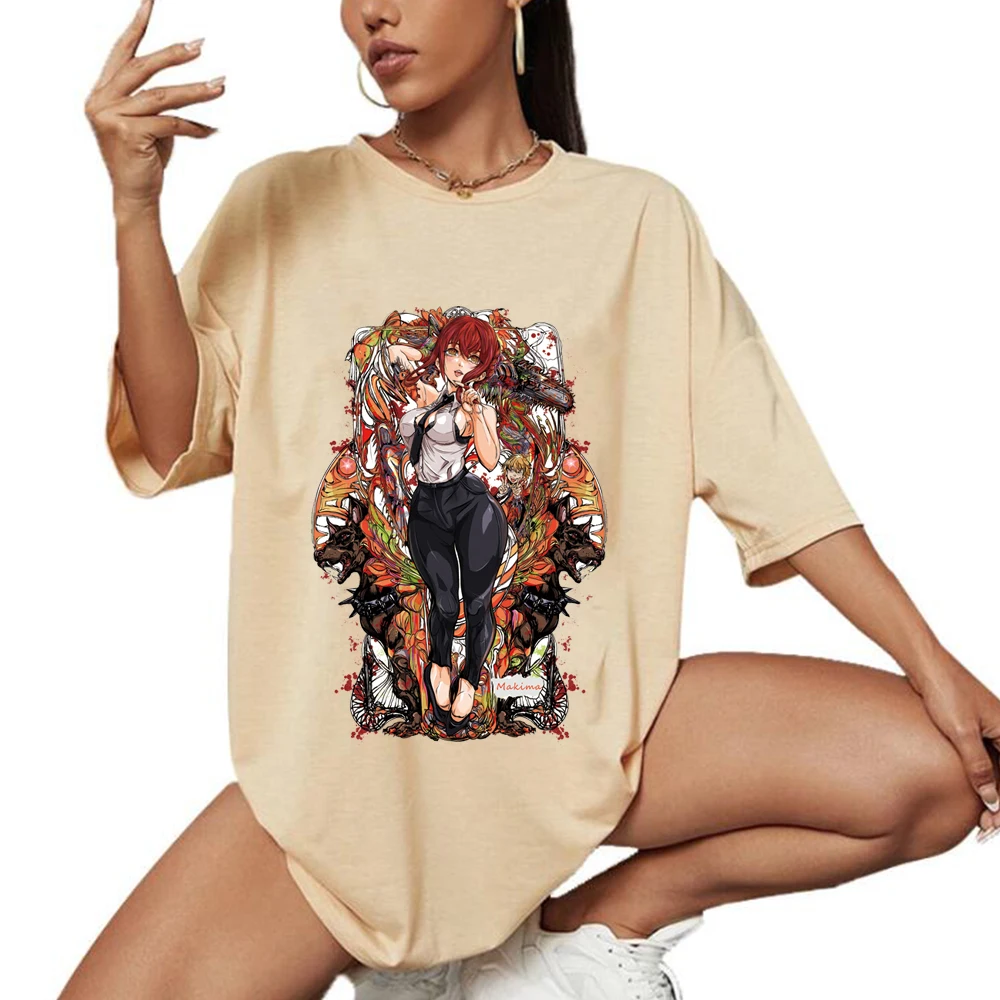 

Harajuku Chainsaw Man Funny Cool Makima Women Oversized T-Shirts Teen Girls Short Sleeve Hip Hop Tees