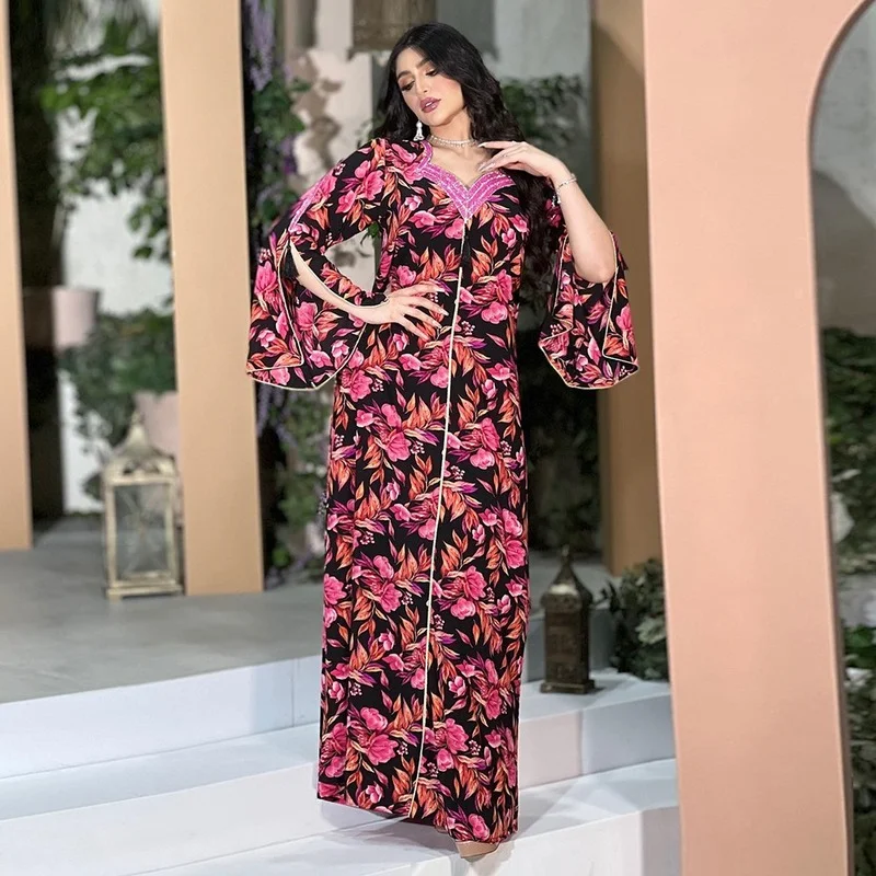 Muslim Dubai Abaya Islamic Clothes For Women Dashiki Print Bohemian Kaftan Robe Musulmane Longue Djellaba Femme Boubou Gowns