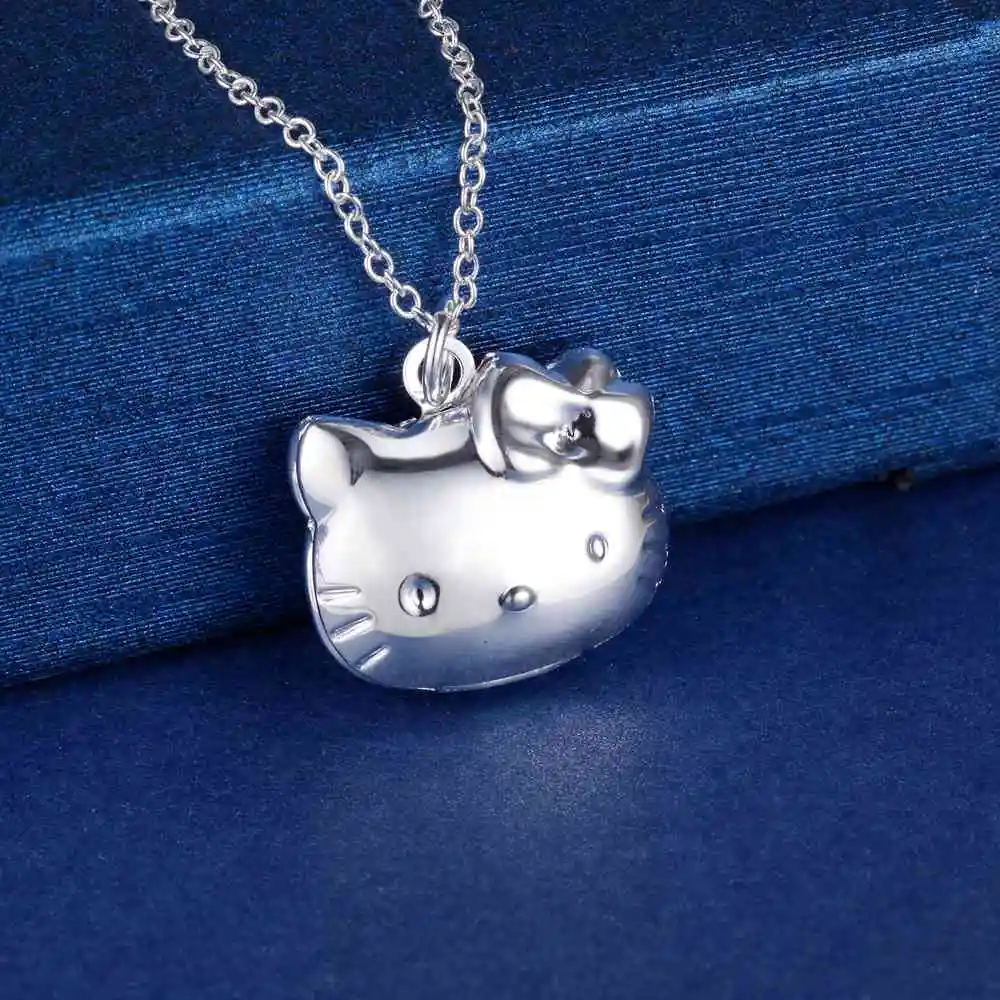

25 Silver Hot fine kitty cat style Pendant Necklace for Women Fashion Luxury Party Wedding Jewelry Christmas Gifts